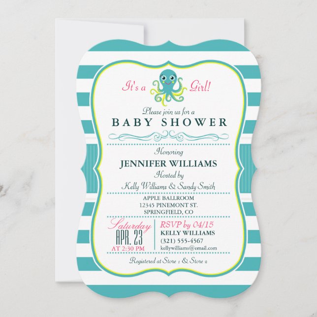 Turquoise & Yellow Octopus Baby Shower Invitation (Front)