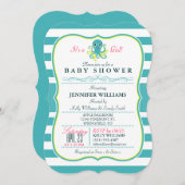 Turquoise & Yellow Octopus Baby Shower Invitation (Front/Back)