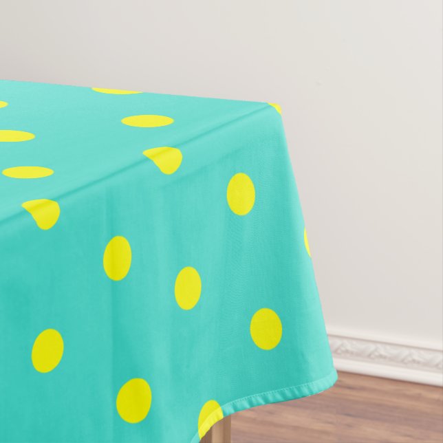Turquoise Yellow Polka Dots Tablecloth (In Situ)