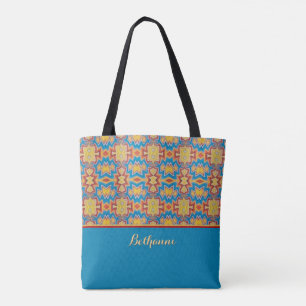 Turquoise, Yellow & Red Tribal Inspired Shapes Tote Bag