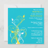 Turquoise, Yellow, White Floral Bridal Shower Invitation (Back)