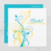 Turquoise, Yellow, White Floral Bridal Shower Invitation (Front/Back)