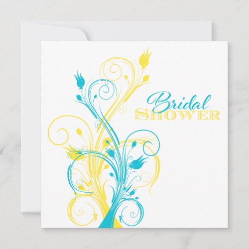 Turquoise Yellow White Floral Bridal Shower Invitation