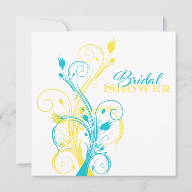 Turquoise, Yellow, White Floral Bridal Shower Invitation (Front)