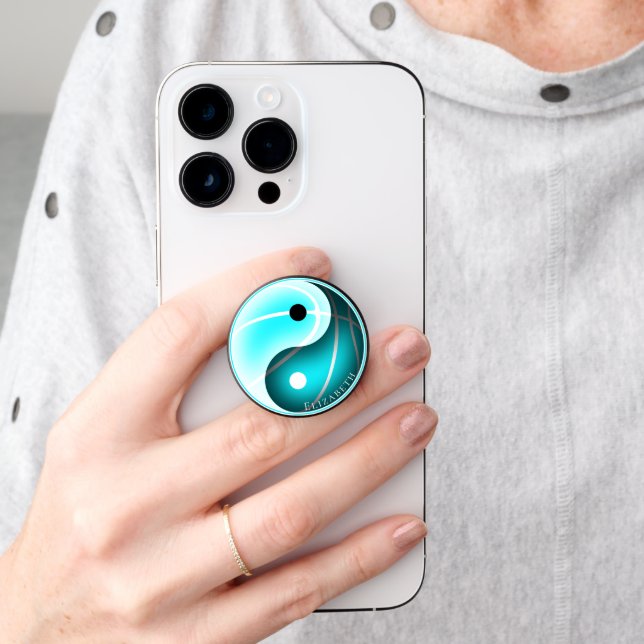 turquoise yin yang personalized girls basketball PopSocket (Hand)