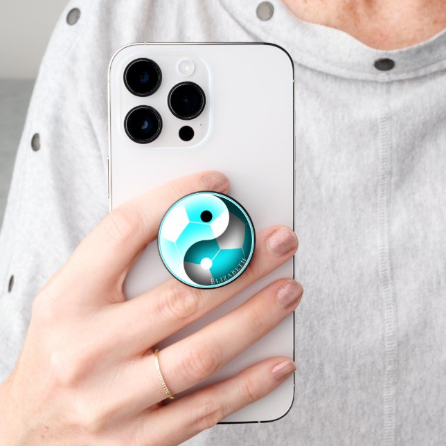 turquoise yin yang personalized girls soccer PopSocket (Hand)