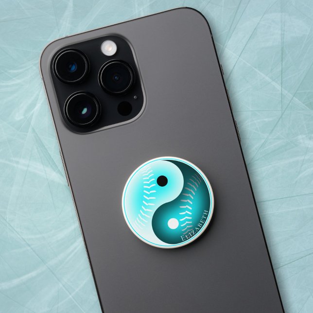 turquoise yin yang personalized girls softball PopSocket (Creator Uploaded)