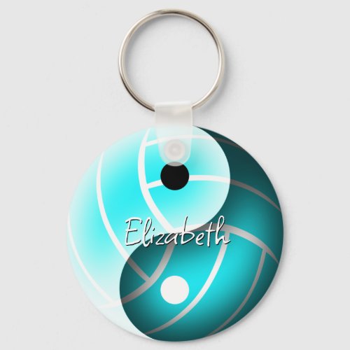 turquoise yin yang volleyball personalized keychain