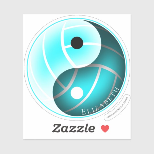 turquoise yin yang volleyball personalized sticker (Sheet)