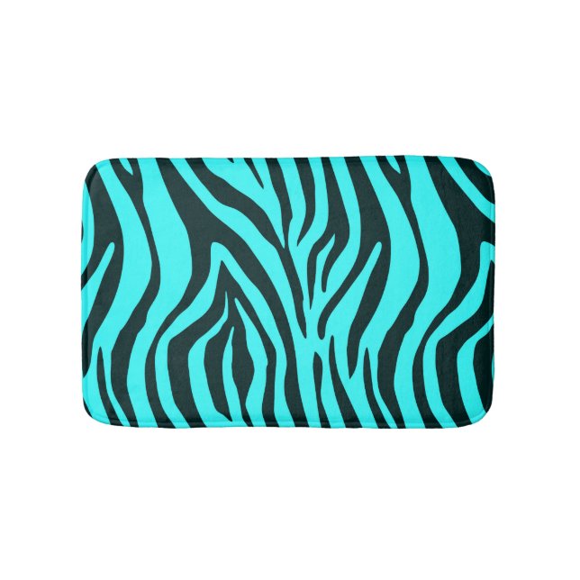 Turquoise zebra animal print pattern bathroom mat (Front)