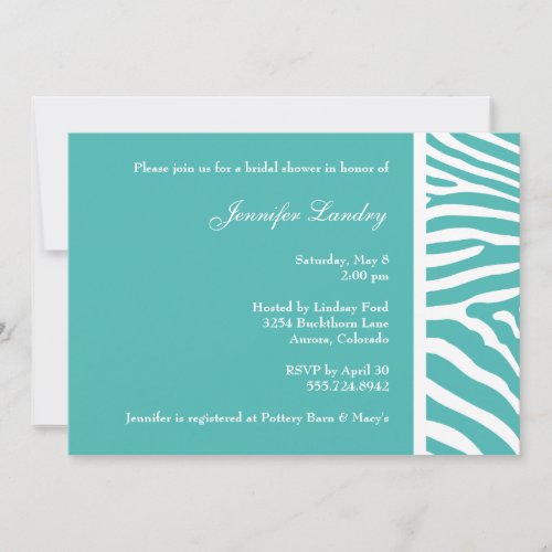Turquoise Zebra Bridal Shower Invitation
