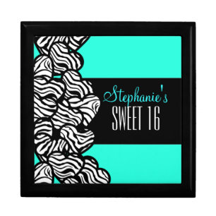 Turquoise zebra heart Sweet 16 Birthday Box