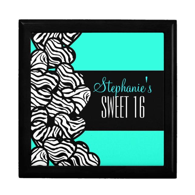 Turquoise zebra heart Sweet 16 Birthday Box (Front)