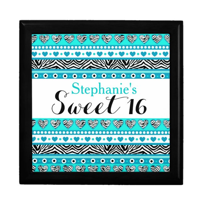 Turquoise zebra heart Sweet 16 Gift Box (Front)
