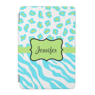 Turquoise Zebra Leopard Skin Name Personalized iPad Mini Cover