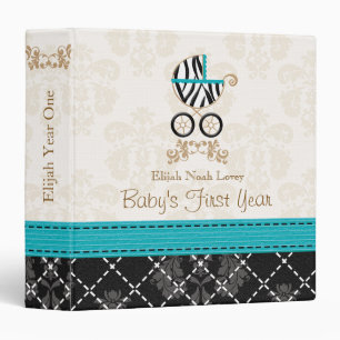 Turquoise Zebra Print Carriage Baby Photo Album 3 Ring Binder