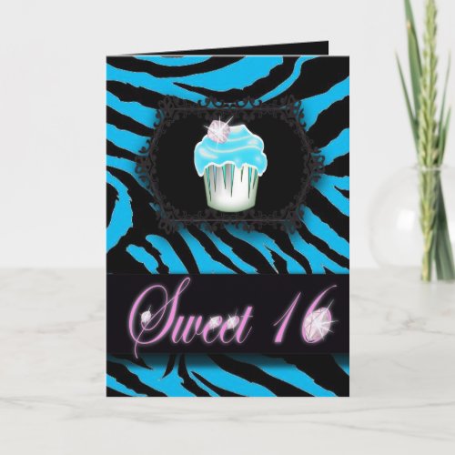 Turquoise Zebra print Sweet 16 Card