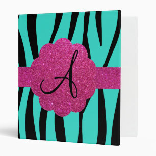 Turquoise zebra stripes monogram 3 ring binder