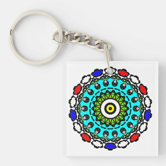Turquoise Zen Mandala Keychain (Front)