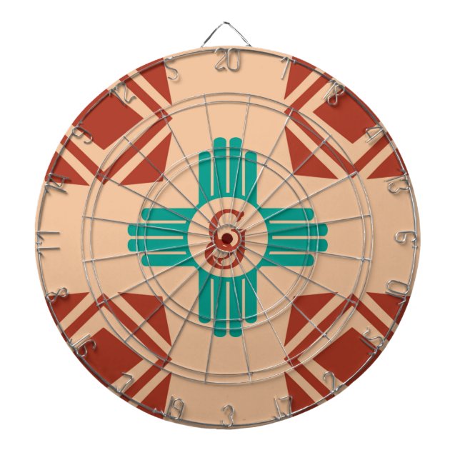 Turquoise Zia Tribal Brown Tan Dart Board (Front)