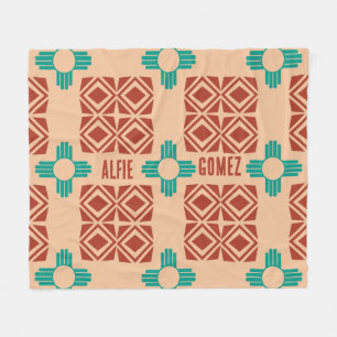 Turquoise Zia Tribal Brown Tan Fleece Blanket