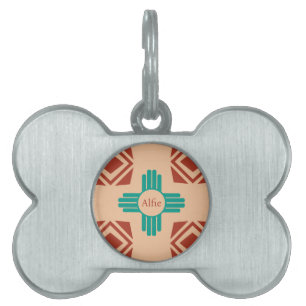Turquoise Zia Tribal Brown Tan Pet ID Tag