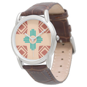 Turquoise Zia Tribal Brown Tan Watch