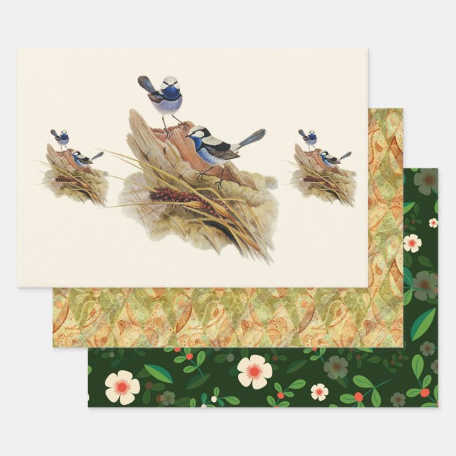 Turquoisine Superb Warbler Wrapping Paper Sheets (Set)