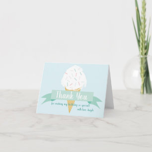 Turquosie Sprinkles Ice Cream Birthday Letterpress Thank You Card