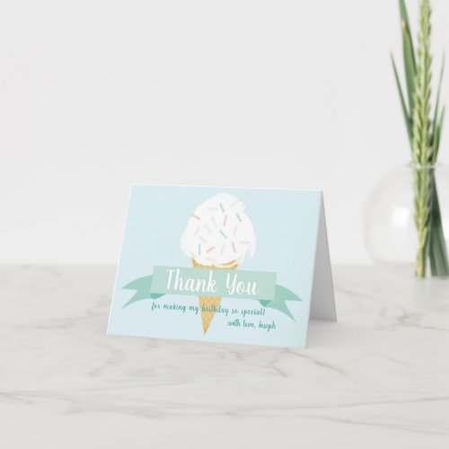 Turquosie Sprinkles Ice Cream Birthday Thank You Card
