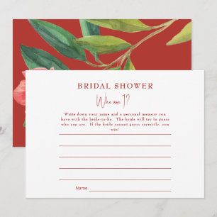 Turscan Pomegranate Who Am I Bridal Shower Game Invitation