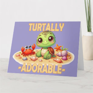 Turtally Adorable fun pun Cute baby Turtle cartoon Thank You Card