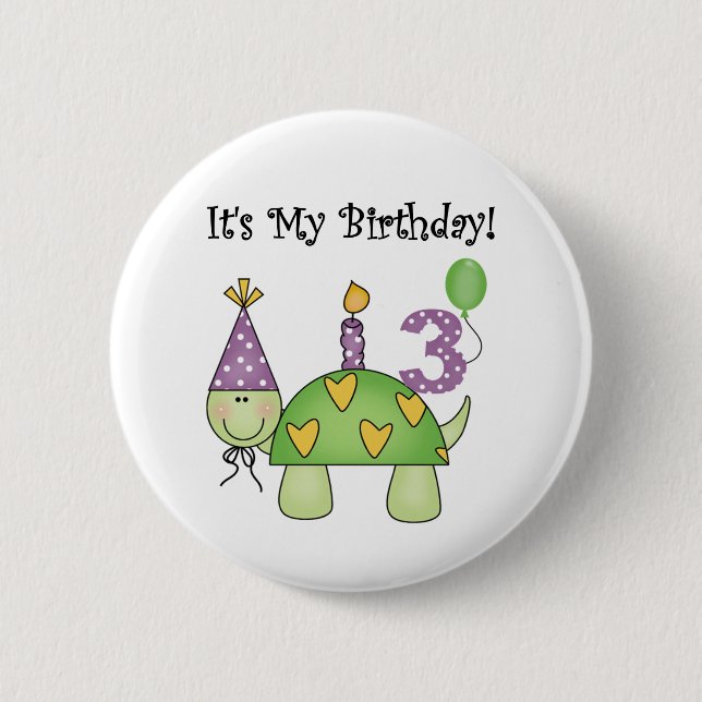 Turtle 3rd Birthday Tshirts and Gifts Button (Front)