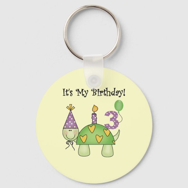 Turtle 3rd Birthday Tshirts and Gifts Keychain (Front)