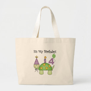 Turtle 4th Birthday Tshirts and Gifts Large Tote Bag