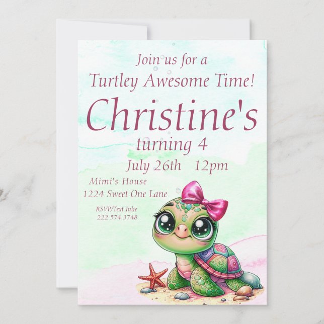 Turtle 4th Birthday, Under the Sea                Invitation (Front)