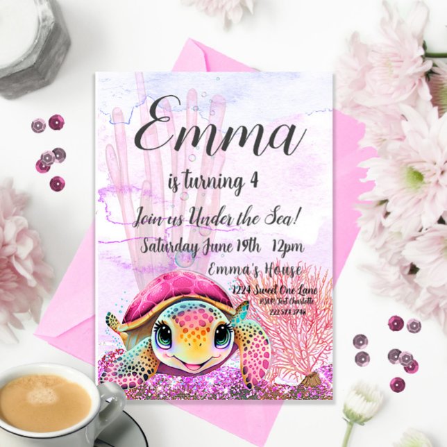 Turtle 4th Birthday, Under the Sea                Invitation (Creator Uploaded)