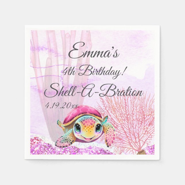Turtle 4th Birthday, Under the Sea Napkins (Front)