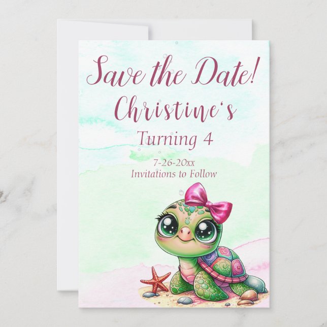 Turtle 4th Birthday, Under the Sea                Save The Date (Front)