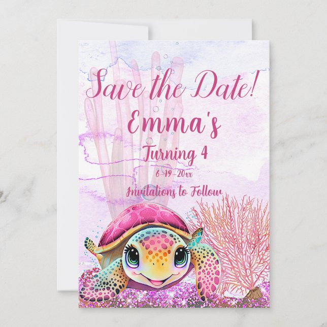 Turtle 4th Birthday, Under the Sea                Save The Date (Front)
