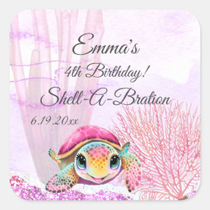 Turtle 4th Birthday, Under the Sea Square Sticker
