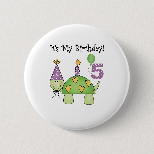 Turtle 5th Birthday Pinback Button (Front)