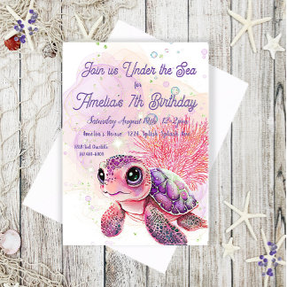 Turtle 7th Birthday, Under the Sea,            Invitation