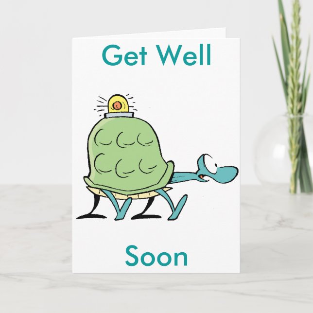 Turtle Ambulance Cartoon Get Well Soon Card (Front)