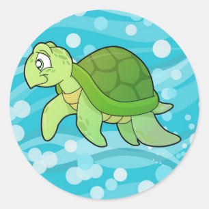 Turtle and Bubble Sea Classic Round Sticker