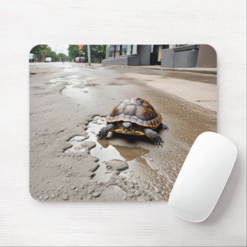 Turtle and City Pothole Puddle Mouse Pad