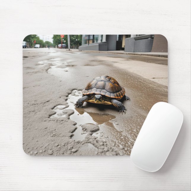 Turtle and City Pothole Puddle Mouse Pad (With Mouse)