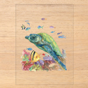 Turtle and fishes in the sea acrylic invitations