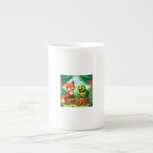 Turtle and fox having a laugh bone china mug
