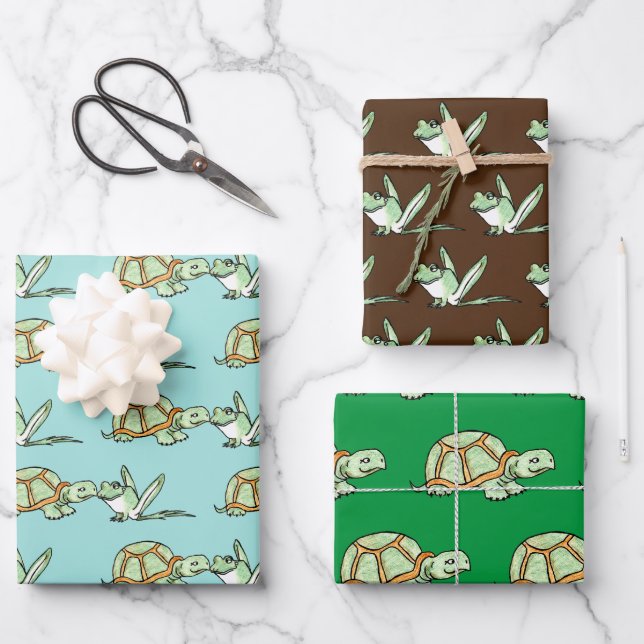 Turtle and Frog Wrapping Paper Sheets (Front)